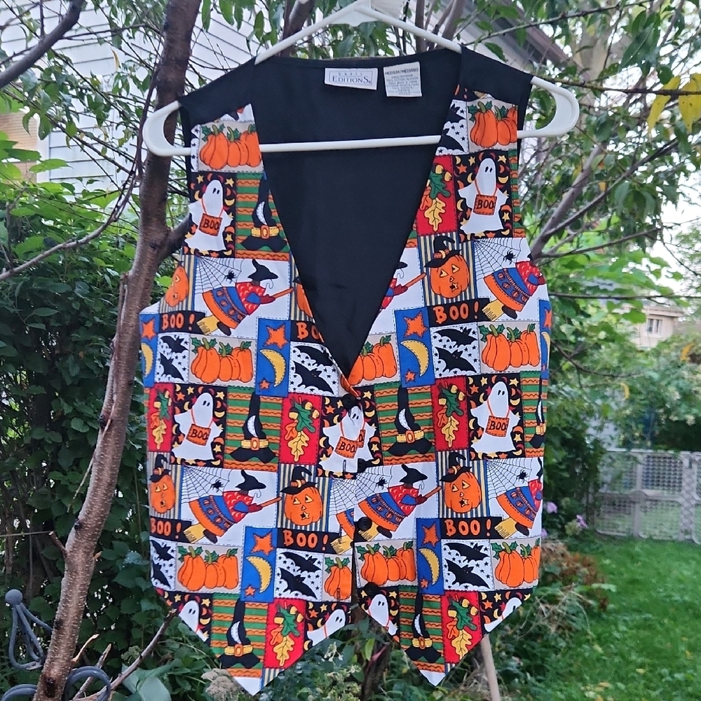 Basic Editions, Vintage Halloween, Multi-Colored Ghost, Witch,  Fall, Vest sz M
